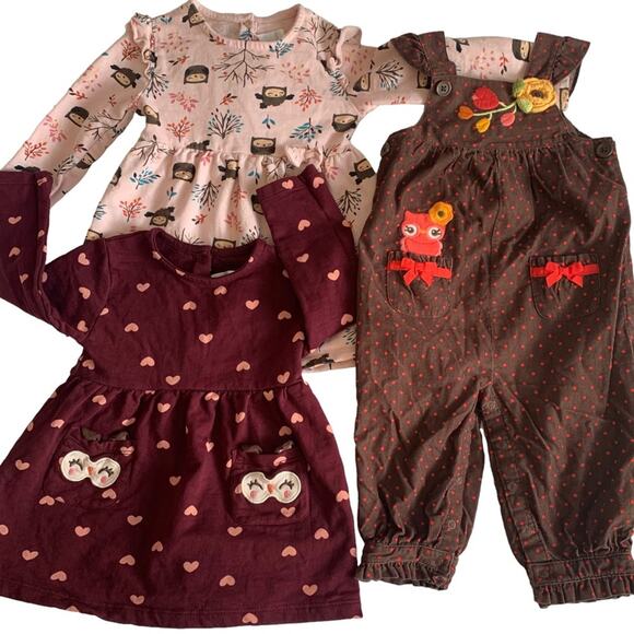 Koala Kids Other - BabyDoll Dresses Owl Corduroy Overalls 18 Month Owl Bundle Set